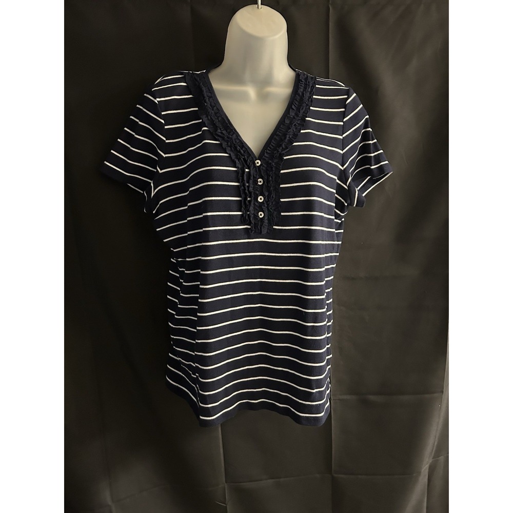 Ralph Lauren Large Petite Top *Navy W/ Stripes #1485*8 JFT)